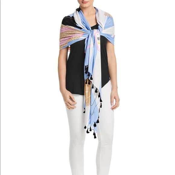Kate Spade Beach Towel Themed Oblong Fashion Scarf with Tassels 80 x 30 NWT - Picture 5 of 10